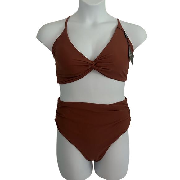 Zaful Twisted Lace Up Back High Waisted Two-Piece Padded Bikini L Large New - Picture 1 of 6